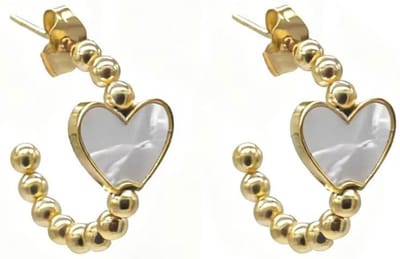 Oorbellen - RVS - hart - parelmoer - goudkleurig - 2cm - dames - sieraden - subtiel - cadeau – valentijn – cadeau
