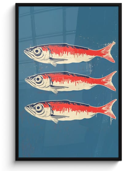 Poster in lijst - Fotolijst 80x120 cm - Posters - Vissen - Rood - Blauw - Posterlijst zwart - Decoratie - Wanddecoratie woonkamer - Muurdecoratie slaapkamer