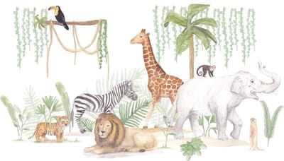 LM Baby Art Safari collectie - Complete Safari muursticker set | Set van 15 grote safari muurstickers | Babykamer decoratie | Safari thema kinderkamer | Muurstickers
