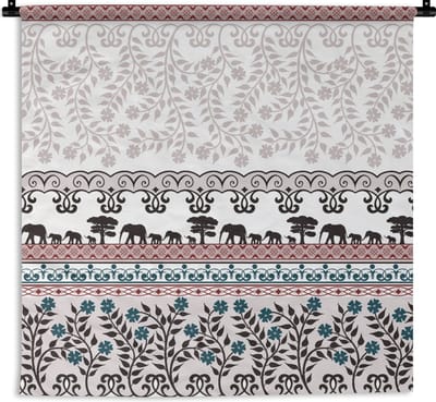 Wandkleed - Wanddoek - Patronen - Safari - Olifant - Afrika - 90x90 cm - Wandtapijt
