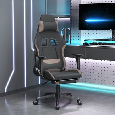 vidaXL - Massage - gamestoel - met - voetensteun - stof - zwart - en - taupe