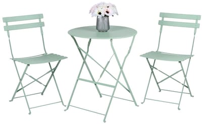 Arti Casa Bistroset 3-delig Groen - Inklapbare Tuinset van Metaal - Ronde Tuintafel met 2 Stoelen - Balkonset Buiten Gebruik