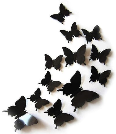12x Vlinders 3D - Muurvlinders - Vlinder decoratie voor aan muur - Vlinderstickers - Muurstickers - Butterfly wall sticker - Vlinders in kamer - 3D stickers - Zwart - Jonyx