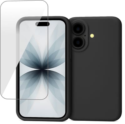 Hoesje geschikt voor iPhone 17 - Screenprotector Glas - Mat Back Case Zwart