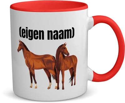 Akyol - paarden koffiemok - theemok - rood - Paarden - paardenliefhebebrs - met eigen naam - paarden spullen - gepersonaliseerd - 350 ML inhoud