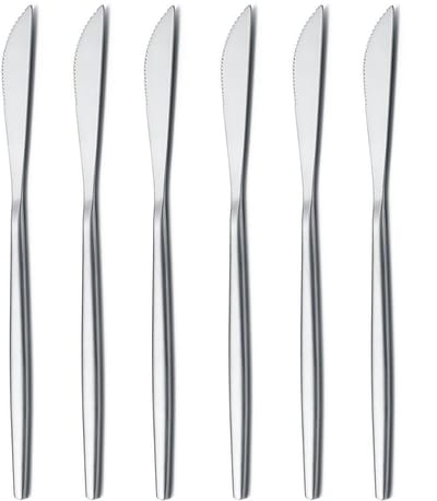 Tafelmes 6-Delig, RVS Mat Zilver Tafelmes, Robuust Botermes, Modern Design Botermes, Vaatwasmachinebestendig (Mat Zilver-8,9 Inch)
