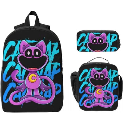 3-delige Monster CATNAP Rugzakset voor Jongen Meisje Pennenbakjes Boekentassen Sets met Lunchbox Voor Schoolleerlingen Daypack blue