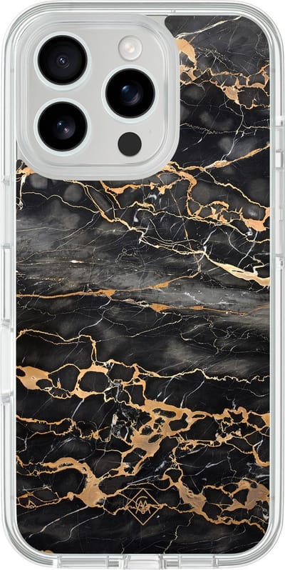 Casimoda® hoesje - Geschikt voor iPhone 16 Pro - Marmer Grijs Brons - 2-in-1 case - Schokbestendig - Marble design - Verhoogde randen - Zwart, Transparant