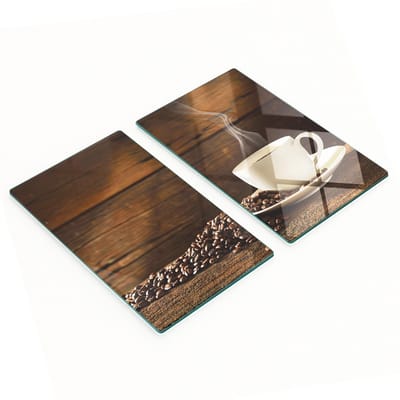 Glazen serveerplanken voor in de keuken met afbeelding van een koffiekopje, 2x30x52 cm
