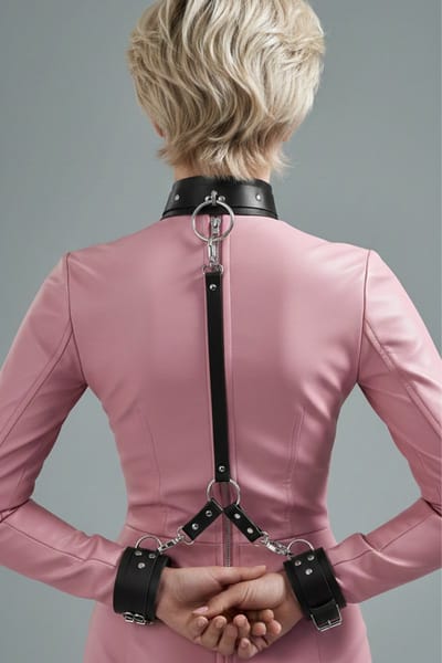 Bondage Restraint Set Zwart Leer - Halsband met Handboeien Systeem - BDSM Restraint Accessoires - Verstelbare Bondage Set - One Size S-3XL - Fetish Accessoires - La Nuita