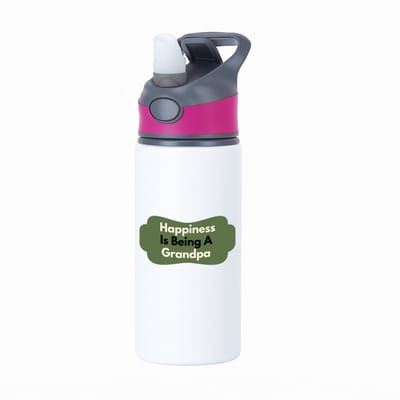 Hacebo® - happiness is being a grandpa waterfles met rietje roze - Opa - de liefste opa - verjaardag - cadeautje voor opa - opa artikelen - kado - geschenk - water fles - 650ML