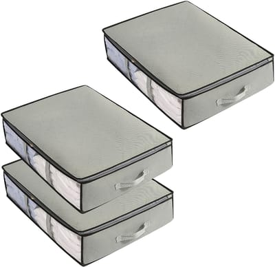 Unyqoos ® Ruimtebesparende Opbergtassen Set voor Onderbed Gebruik met Transparant Deksel en Handvatten, 40L, 3 Stuks