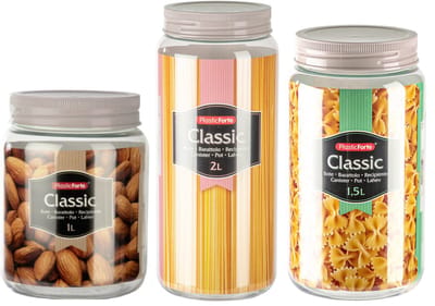Plasticforte Voorraadpotten / weckpotten - 6x stuks - 1L/1,5L/2L - kunststof - keuken - voedsel