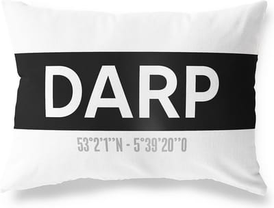 Tuinkussen DARP - DRENTHE met coördinaten - Buitenkussen - Bootkussen - Weerbestendig - Jouw Plaats - Studio216 - Modern - Zwart-Wit - 50x30cm