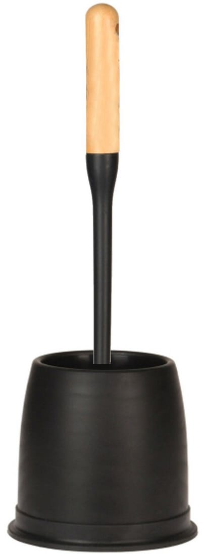 Ultra clean Toiletborstel met houder - zwart - kunststof en bamboe - 37,5 cm