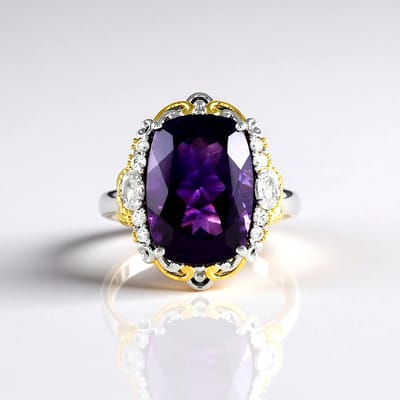 Cavill - Zilveren Ring 925 Sterling Zilver met 12,03 ct Amethist Antiek Slijpsel uit Brazilië - Luxe Ovale Zirkonen Cambodja - Filigrane Prong Zetting
