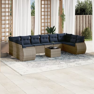 vidaXL - 11-delige - tuinbankset - met - kussens, - grijs - polyrotan