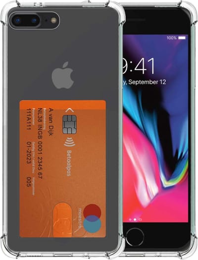 Smartphonica Telefoonhoesje Geschikt voor iPhone 7/8 Plus met Pasjeshouder Doorzichtig Siliconen - Transparant TPU Shockproof Backcover Case with Card Slot geschikt voor Apple iPhone 7 Plus;Apple iPhone 8 Plus