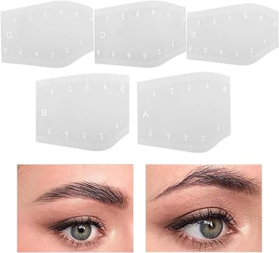 Wenkbrauw Liniaal - Sjabloon Gids - Snel Wenkbrauwen Vormen - 5-in-1 Set - 12 x 8 cm - Transparant