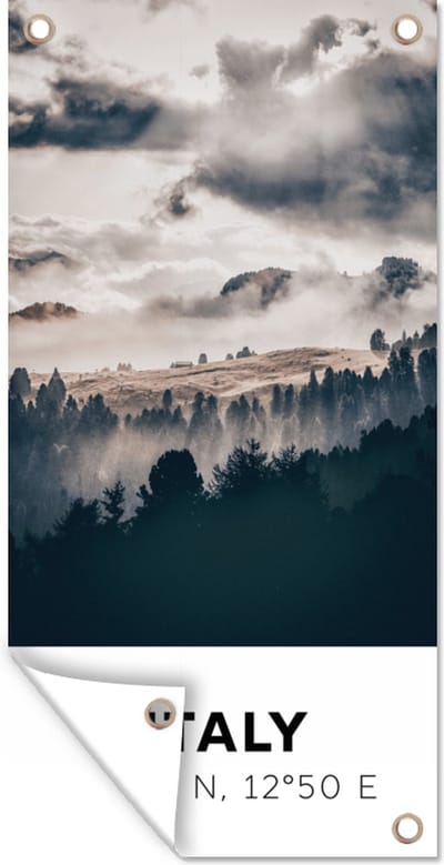 Schuttingposter Italië - Mist - Bos - Boom - 100x200 cm - Tuindoek