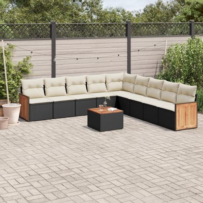 vidaXL - 10-delige - Loungeset - met - kussens - poly - rattan - zwart