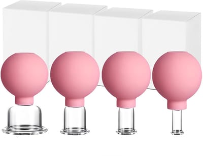 Ynkkvre - Set van 4 Cupping Glazen met Siliconen Zuigbal - Cupping Set van Echt Glas - Gezichts Cupping Tegen Rimpels en Spanning - Cupping Tegen Cellulite