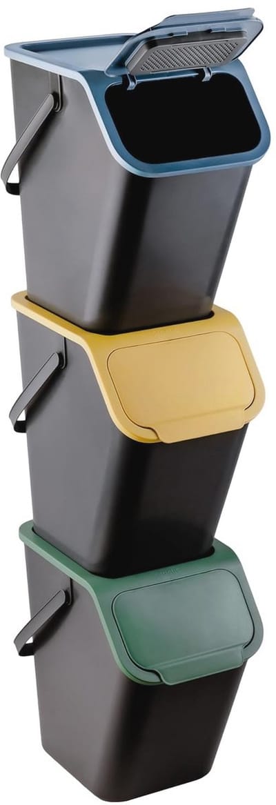 Afvalscheidingsset van 3 stuks, 25 liter - Vuilnisemmer met Deksel en Klikfunctie voor Efficiënte Recycling