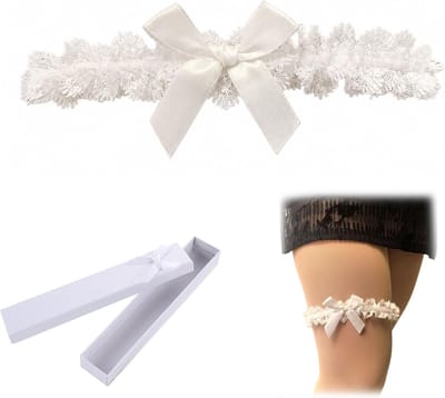 SnelShoppen - Kousenband voor Bruid in Geschenkverpakking - Kant Kousenbanden voor Bruiloft, Feest en Feesten - Witte Kousenband met Elastische Band