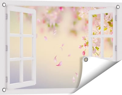 Gards Tuinposter Doorkijk Appelbloesem - Bloemen - 60x40 cm - Tuindoek - Tuindecoratie - Wanddecoratie buiten - Tuinschilderij
