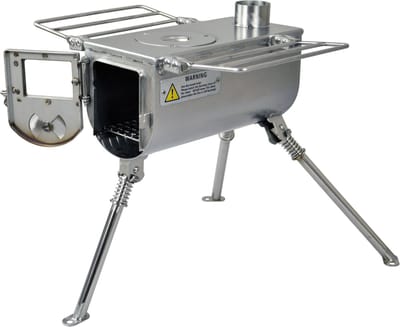 Winnerwell Woodlander Small Tentkachel – 3 kW RVS Houtkachel met Kookplaat – Inclusief Schoorsteenpijpen, Vonkenvanger en Kacheldoorvoer