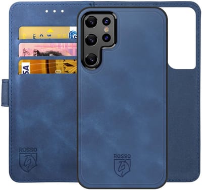 Rosso Element Uitneembaar 2-in-1 Hoesje Geschikt voor Samsung Galaxy S22 Ultra | Luxe Portemonnee | Back Cover | Pasjeshouder | Blauw