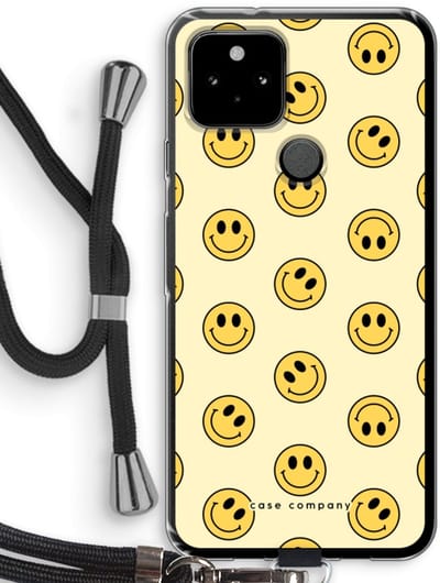 Case Company® - Hoesje met koord geschikt voor Google Pixel 5 hoesje met Koord - Smiley N°2 - Telefoonhoesje met Zwart Koord - Bescherming aan alle Kanten en Over de Schermrand