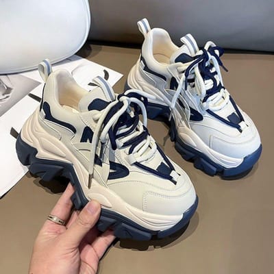 Hoogteverhogende Papa Schoenen Kinderen Lente en Herfst Nieuwe Dikke Zool Veelzijdige Ins Trendy Sport- en Vrijetijdsschoenen 36 blauw