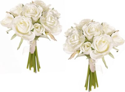 Topart Boeketje Rozen kunstbloemen - 18x stuks - wit - 20 cm - roos - decoratie
