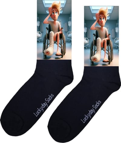 Opkikkertje - beterschap - bedankje - man blond - gebroken been - ziekenhuis sokken - Verpleging Sokken - Vrolijke sokken - Leuke Sokken - opkikker - sokken waar van wordt - LuckyDay Socks - maat 37-44