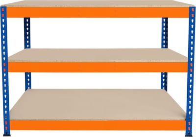 S-rax werkbank 3 planken - blauw/oranje - 120x60x90 cm - schroefloos