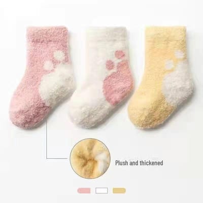 3 Paires/Set Chaussettes Chaudes Mi-Mollet Doublées de Velours pour 0-3 Ans: Chaussettes bébé en tissu éponge automne et hiver 1-3 Years