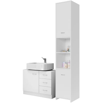 Casaria Badkamermeubel - Wastafel 60x30x60cm Hogekast 34x26x170cm – Wit