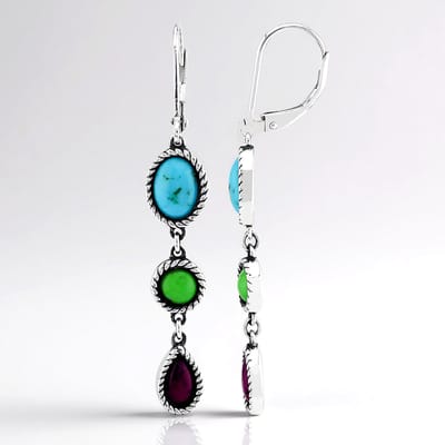 Cavill - Zilveren Oorbellen 925 Sterling - Blauwe, Paarse & Groene Kingman Mohave Turkoois - Geoxideerd - Ovaal & Peervormig - Luxe Sieraden 50 mm