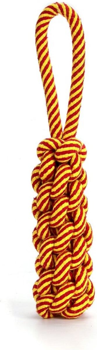 Nobleza Hondenspeelgoed Touw 33 cm - Speeltouw Hond - Trektouw Hond - Flostouw - Apporteerspeelgoed - Kauwspeelgoed - Geel/Rood