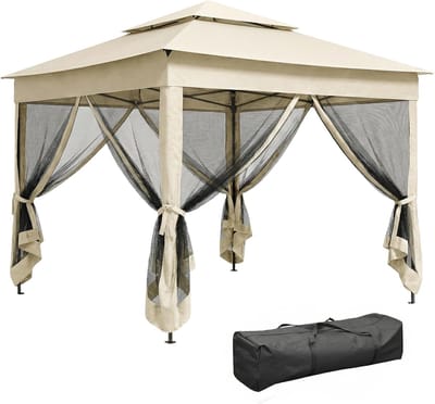 Pop-up Tuinhuisje - Feesttent Gazebo - Buitenfeesten Terras - Dubbel Dak Gaas - 3x3 Meter - Crèmewit