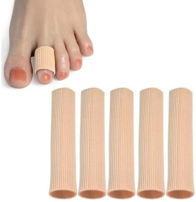 Teen- en vingerbeschermers - Gemaakt van elastische stof - Met siliconen voering - Beschermende teenbeschermers - Verlicht teenpijn - 2,0 * 15 cm - 5 stuks