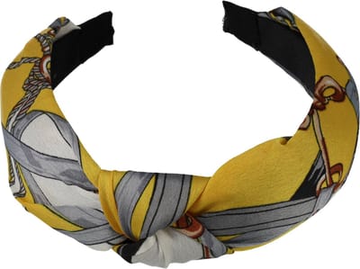 Haarsoires Haarband Diadeem 3cm – Knoop Fashionprint – Gladde Stof – Geel Grijs Wit - Zachte Haarbeugel - voor Dames & Meisjes - Comfortabel voor Dames & Meisjes - Universele Maat