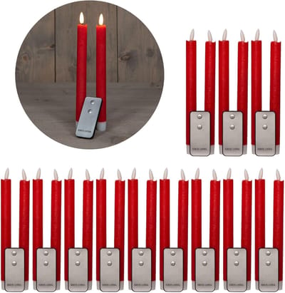 Novaliv LED-kaarsen, 24 stuks, ECHT WAS ROOD - met timerfunctie, 6 uur - 23 cm hoog voor kaarsen, 2,2 cm diameter, 2 AAA-batterijen vereist. LED-kaarsen, set van 4, 6x ROOD bewegend vlamlicht.