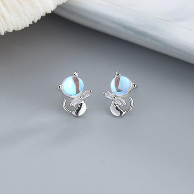 925 Sterling Zilver Opaal Schattige Kat Piercing Stud Oorbellen Voor Vrouwen Meisjes Kinderen Kerstfeest Sieraden Pendientes Brincos Eh357 gray