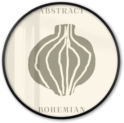 Poster in lijst Rond - Fotolijst 60x60 cm - Posters - Boho - Groen - Abstract - Ronde posterlijst zwart - Decoratie - Wanddecoratie woonkamer - Muurdecoratie slaapkamer
