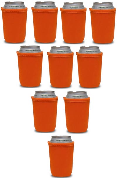 EIZOOK 10x Neopreen Blikkoelers Oranje – Koelhouders voor Bier- en Frisdrankblikjes 330 ml – Opvouwbare Can Coolers