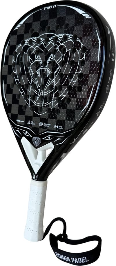 Cobra Padel Strike V2 - Padelracket - Druppelvorm - 18K Carbon 365g - Inclusief Padeltas - Wit & Zwart Padel Racket