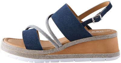 Next - Dames - Leren sportsandalen met glitterdetail, sleehak en open hiel, extra brede pasvorm - Blauw