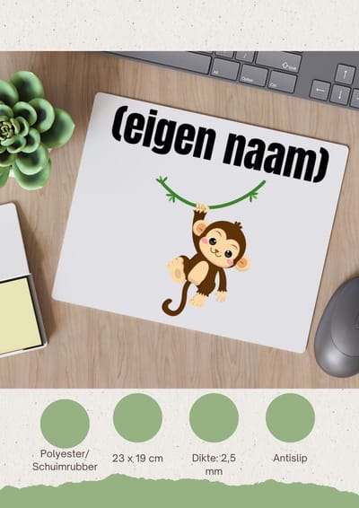 Akyol - kleine aap met eigen naam Muismat - Aap - apen liefhebbers - iemand die houdt van apen - verjaardag - cadeau - kado - 23 bij 19 cm